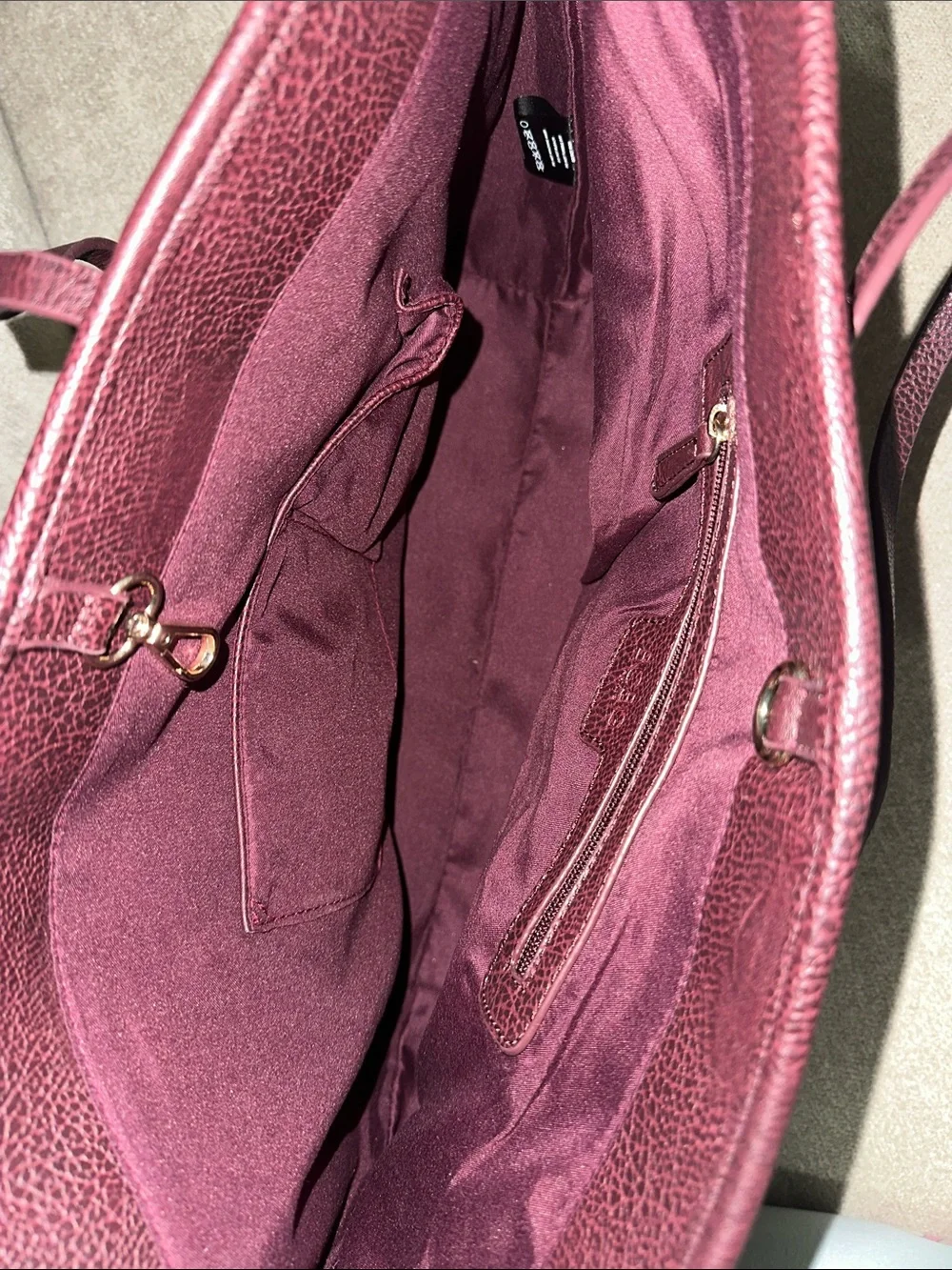 BCBG Quilted Tote Bag in Burgundy with Tassel Accent